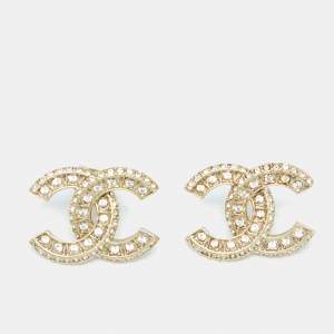 مملوكة مسبقًا Chanel CC Crystals Gold Tone Stud Earrings