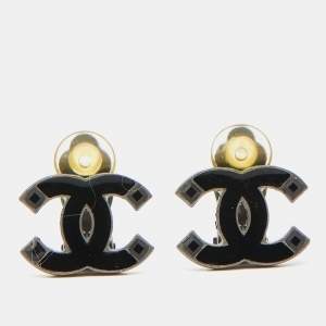 Chanel CC Enamel Crystals Gunmetal Tone Earrings