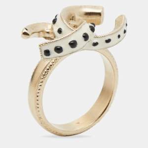 Pre Owned Chanel CC Enamel Gold Tone Ring Size 52