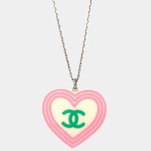 Chanel Silver White Heart Chain Necklace Pendant