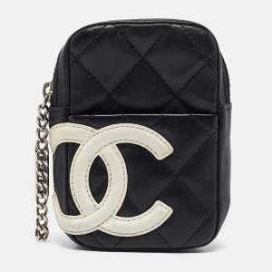 Chanel Black/White Quilted Leather CC Cambon Ligne Pouch