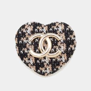 Chanel CC Coco Heart Fabric Gold Tone Brooch
