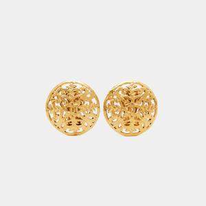 Chanel CC Vintage Gold Tone Round Clip Earrings