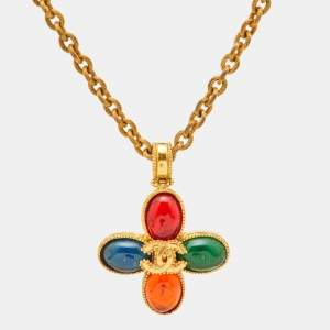 Pre Owned Chanel CC Resin Gold Tone Necklace