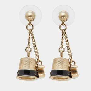 Chanel CC Enamel Gold Tone Bell Drop Earrings
