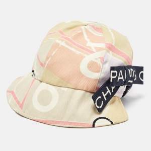 Chanel Cream/Peach Bow Detail Printed Canvas Cap M