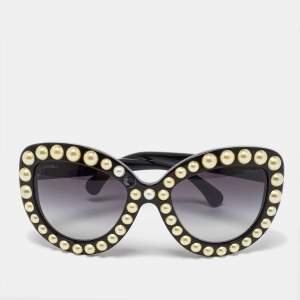 Chanel Black/Grey Gradient 71095 Faux Pearl Cat-Eye Sunglasses