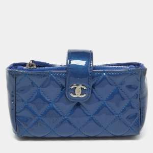 Chanel Blue Quilted Patent Leather CC O Phone Pouch