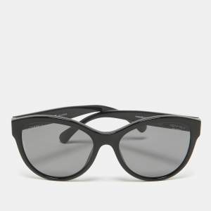 Chanel Black 5458 Logo Polarized Butterfly Sunglasses