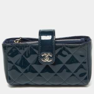 Chanel Blue Quilted Patent Leather CC Phone Holder Pouch