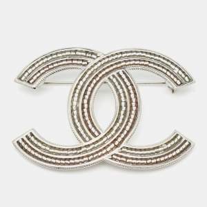 Chanel CC Resin Silver-Tone Pin Brooch