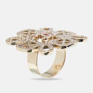 Chanel Strass CC Crystals Gold Tone Ring Size 55