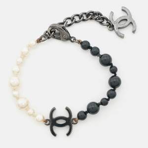 Chanel CC Faux Pearl Bead Black Tone Bracelet