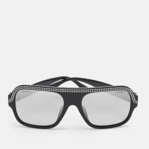 Chanel Black Gradient CC Crystals Square Sunglasses