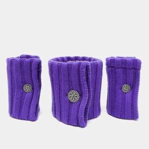 Chanel Purple Cashmere Knit Necklap Muffler and Mousquetaire Cuffs