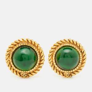 مملوكة مسبقًا Chanel CC Resin Gold Tone Clip On Earrings