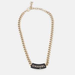Pre Owned Chanel Resin Crystals Gold Tone Choker Necklace