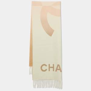 مملوكة مسبقًا Chanel Beige/Pink Ombre CC Lurex Cashmere Fringed Muffler