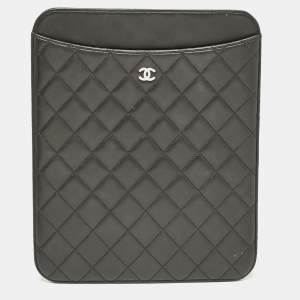 Chanel Black Quilted Leather CC iPad Case