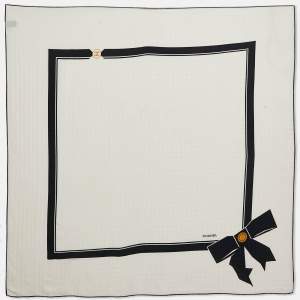 Chanel White Ribbon Print CC Silk Scarf
