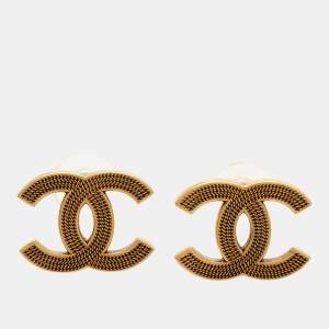 Chanel CC Gold Tone Earrings