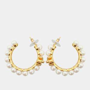 Chanel Cc Pearl Hoop Earrings