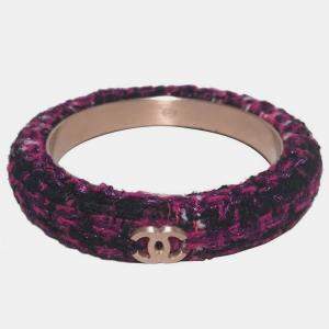 Chanel Purple Tweed And Steel Bangle Bracelet