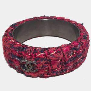 Chanel Red Tweed And Steel Bangle Bracelet