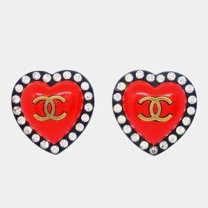 Chanel Heart Rhinestone Clip-On Earrings