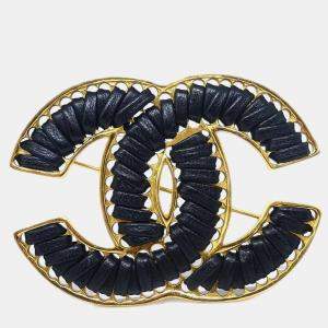Chanel Black Gold CC Brooch Pin