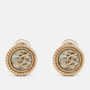 Chanel CC Two Tone Metal Clip on Earrings