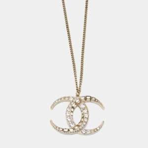 Chanel CC Crystals Gold Tone Pendant Necklace
