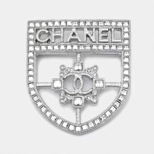 Chanel Crystals Silver Tone Shield Brooch