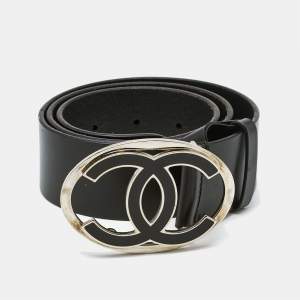 Chanel Black Leather CC Oval Buckle Belt 80CM