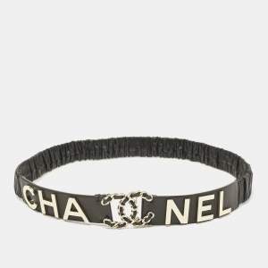Chanel Black Pleated CC Logo Elastic Belt 85CM