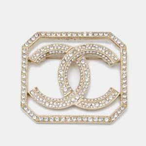 Chanel CC Crystals Gold Tone Brooch