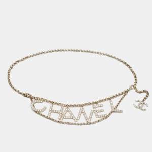 Chanel Letter Charms Crystals Gold Tone Chain Belt