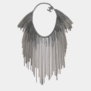 Chanel Ombré Chain Fringe Two Tone Metal Necklace