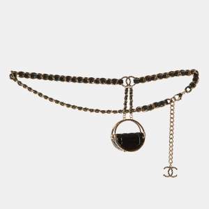 Chanel Black Hula Hoop Compact Charm Leather Gold Tone Waist Belt
