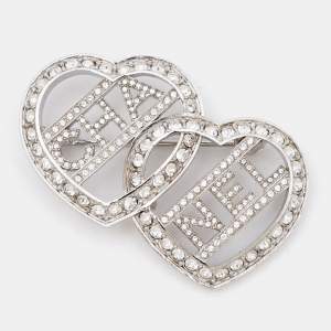 Chanel Double Heart Crystals Silver Tone Brooch