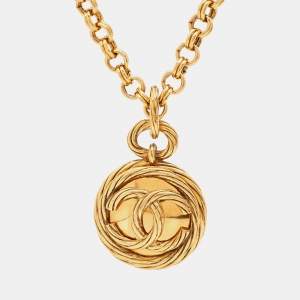 Chanel CC Mirror Gold Tone Medallion Necklace