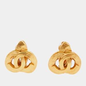 Chanel CC Heart Gold Tone Clip On Earrings