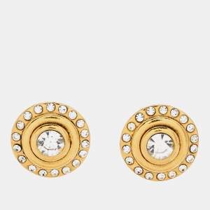 Chanel CC Crystals Gold Tone Clip On Earrings