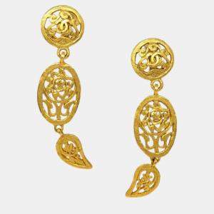 Chanel Gold Plated Dangle Earrings 