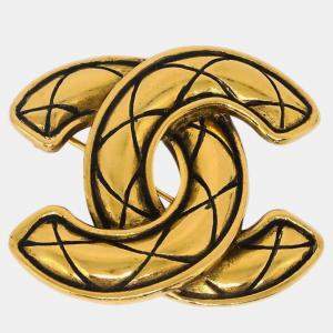 Chanel Gold Plated Quilted CC Brooch Pin 