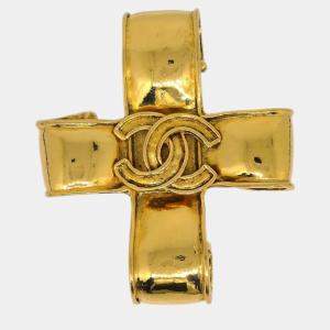 Chanel Gold Plated Cross Brooch Pin 