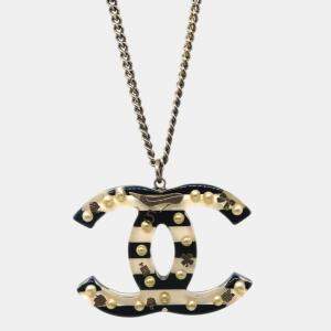 Chanel Artificial Pearl Gold Chain Pendant Necklace 
