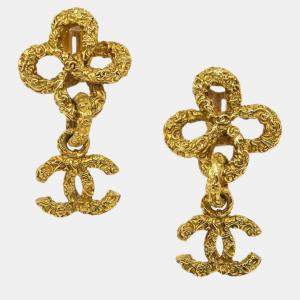 Chanel Gold Pleated Dangle Earrings 