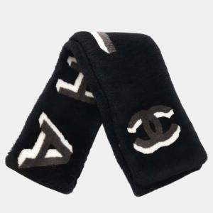 Chanel Black Mouton CC Logo Scarf