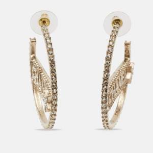 Chanel Strass Crystals Gold Tone Hoop Earrings